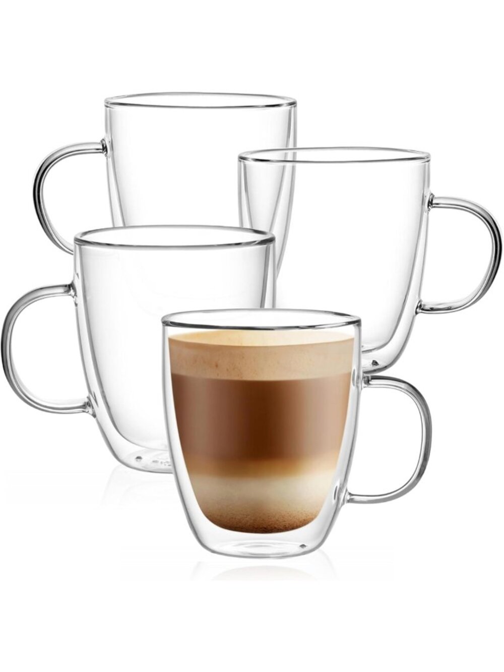 Double Walled Insulated Glass Coffee Mugs Set of 4 - 12oz Cappuccino & Latte